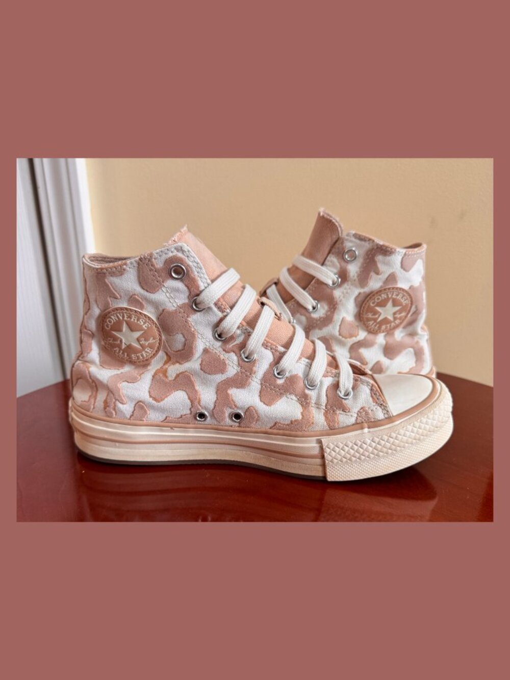 Converse Rose Gold Animal Print High Top Sneakers Girls Size 5.5